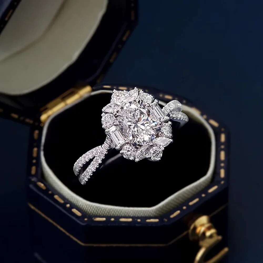 2 Carat D Color Oval Cut Moissanite Diamond Rings with Gra 925 Sterling Silver Engagement Rings Promise Wedding Ring for Women