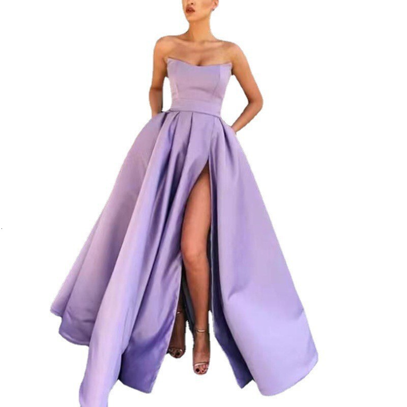 2025 New Dress Performance Dress Sexy Strapless Slit Long Banquet Host Evening Dress