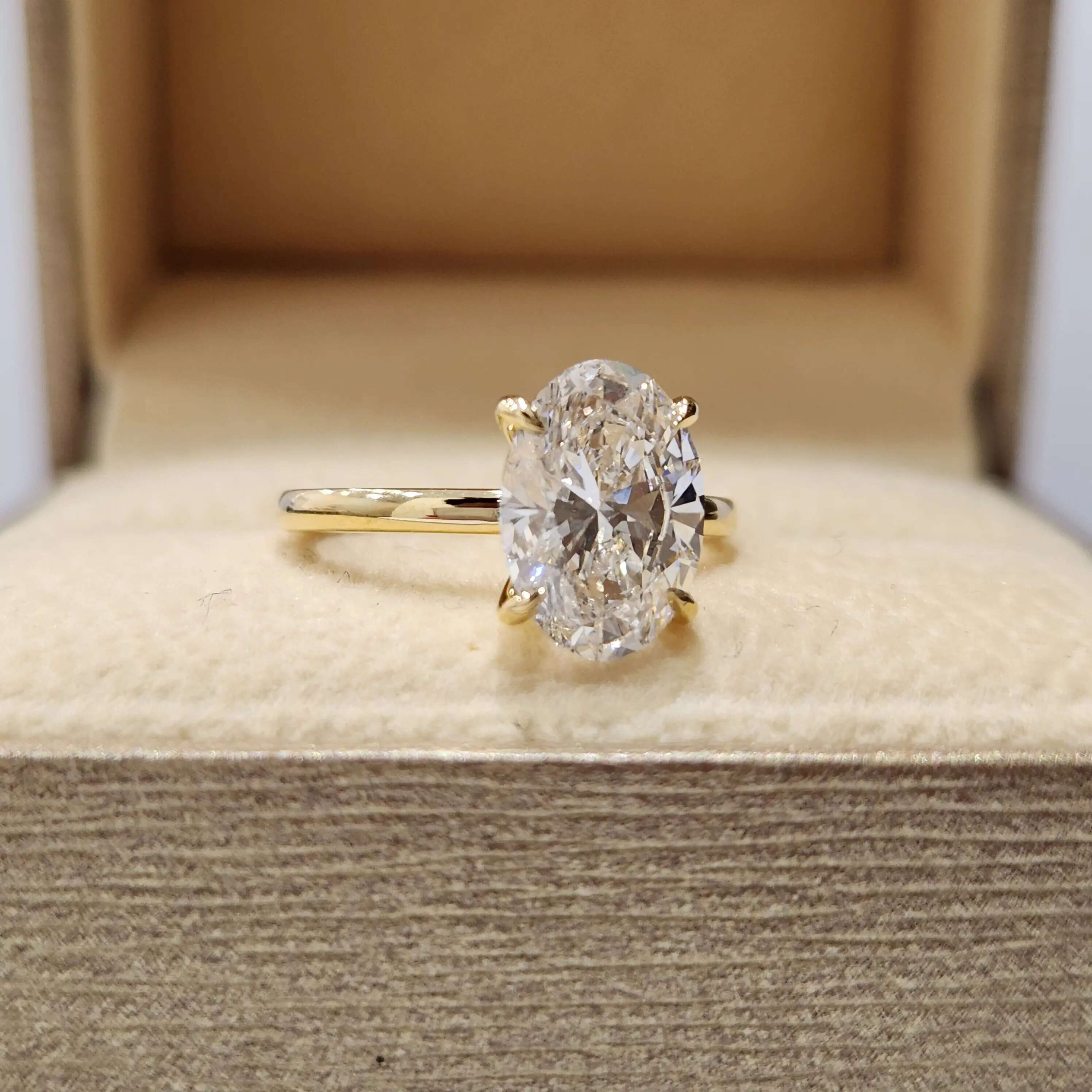 Custom Real Solid 18K Yellow Gold Rings Women Engagement Anniversary Wedding Rings Oval Moissanite Diamond Rings Trendy