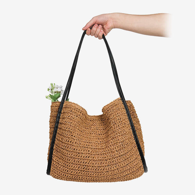 Handmade Beach Bag Minimally Designed One Shoulder New Casual Large Capacity Woven Vacation Beach Bag, Versatile Women's Bag Kq2