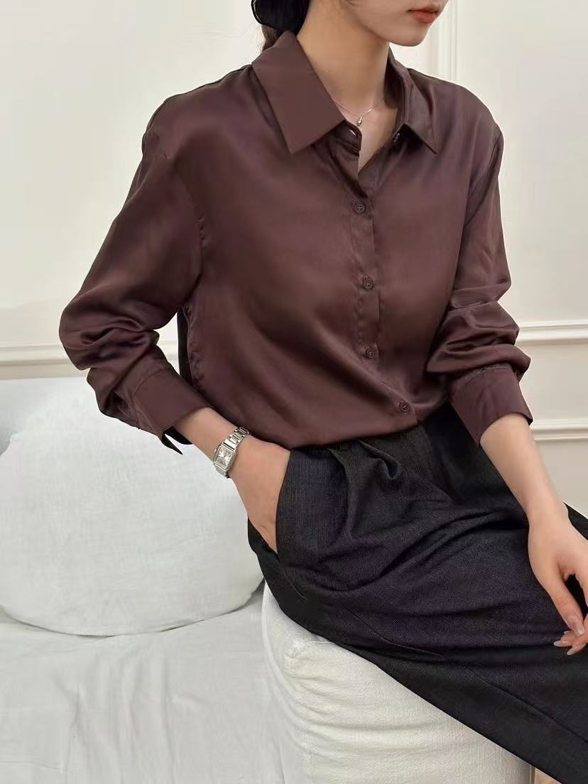 Women's Lightweight Rayon Satin Blouse - Elegant Luxury Fashion Top