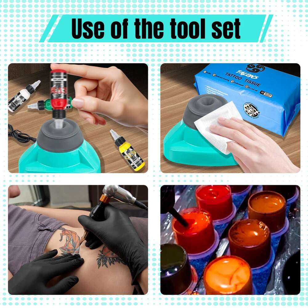10000Rpm Mini Vortex Kit 7 Colors 1Oz Tattoo Wipe Paper Gloves Ink Cups Included For Mixer Nail Polish Tattoo Supplies