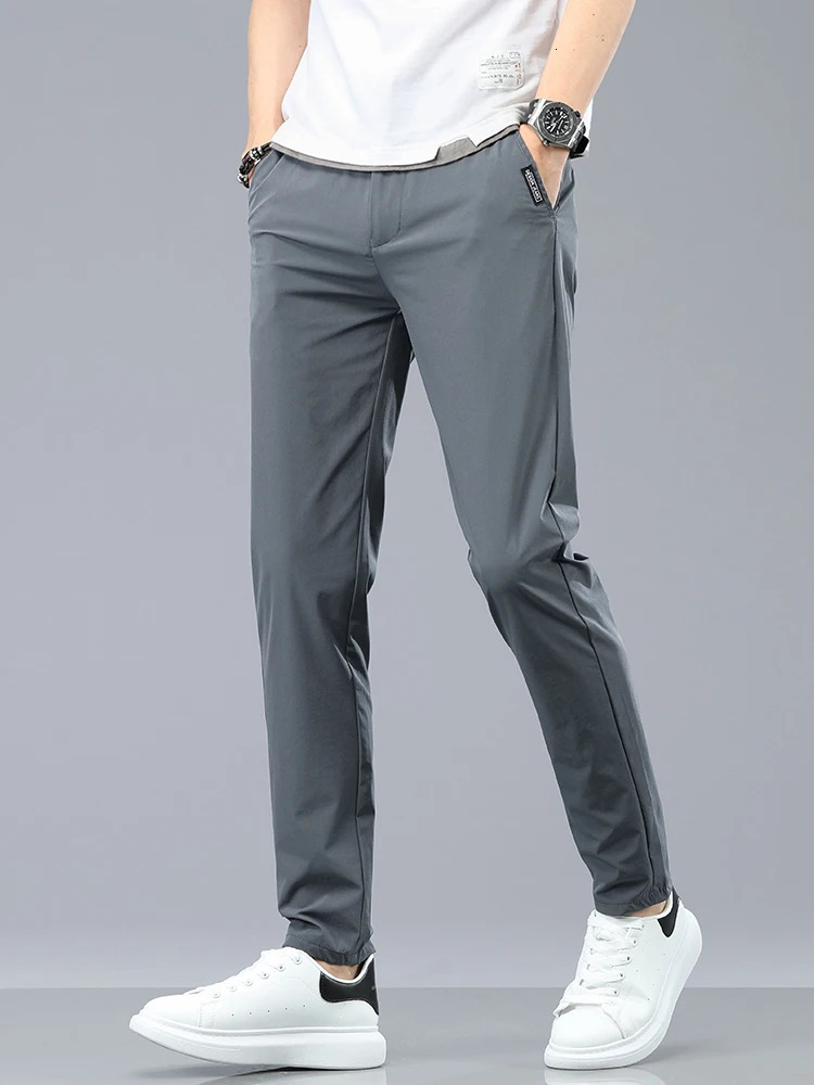 Ice Silk Cool Summer Mens Casual Pants Ultra Thin Fashion Stretch Business Korean Trouser Clothing 250414Z