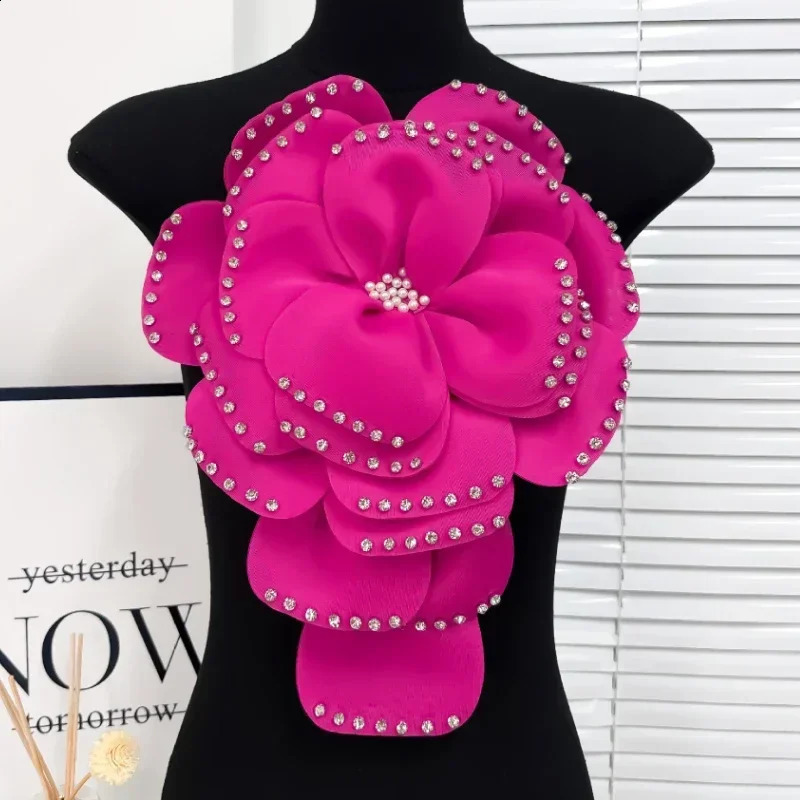 Handmade multi-layer fabric large chest womens crystal pearl lapel pin wedding party jewelry accessories gift 250409