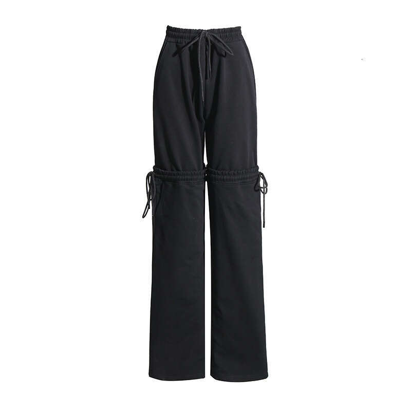 Designer Women's Spring 2025 High-Waisted Straight Leg Trousers with Drawstring Straps - Temporary Versatile Casual Style