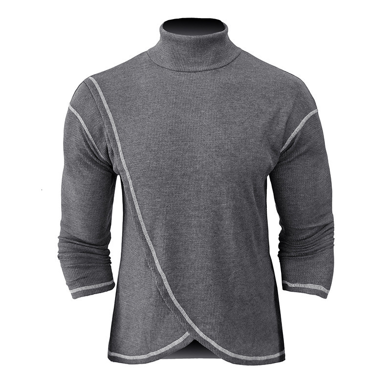 Mens autumn and winter new item mens high neck long sleeved T-shirt waffle bottom shirt shoulder down top