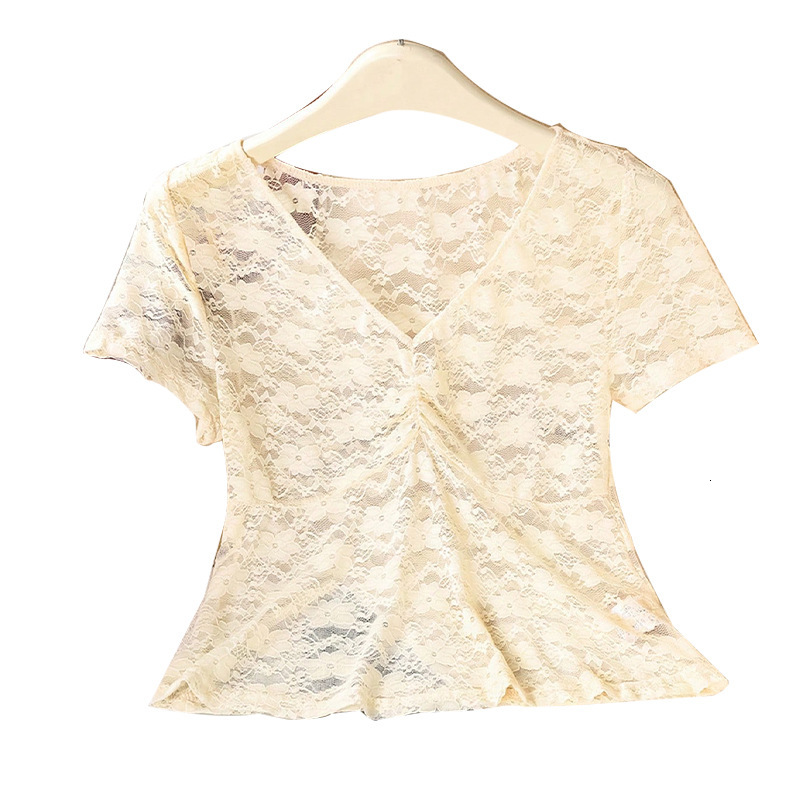 Womens 2025 Summer Style Sexy Lace Shirt Short Sleeve Beach Top for Women