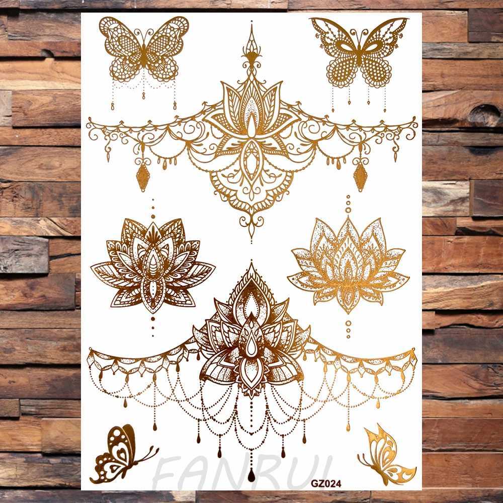 Real nail flower lace temporary tattoo suitable for female adults fake jewelry pendant moon tattoo sticker gold hand water transfer tattooXJ25414