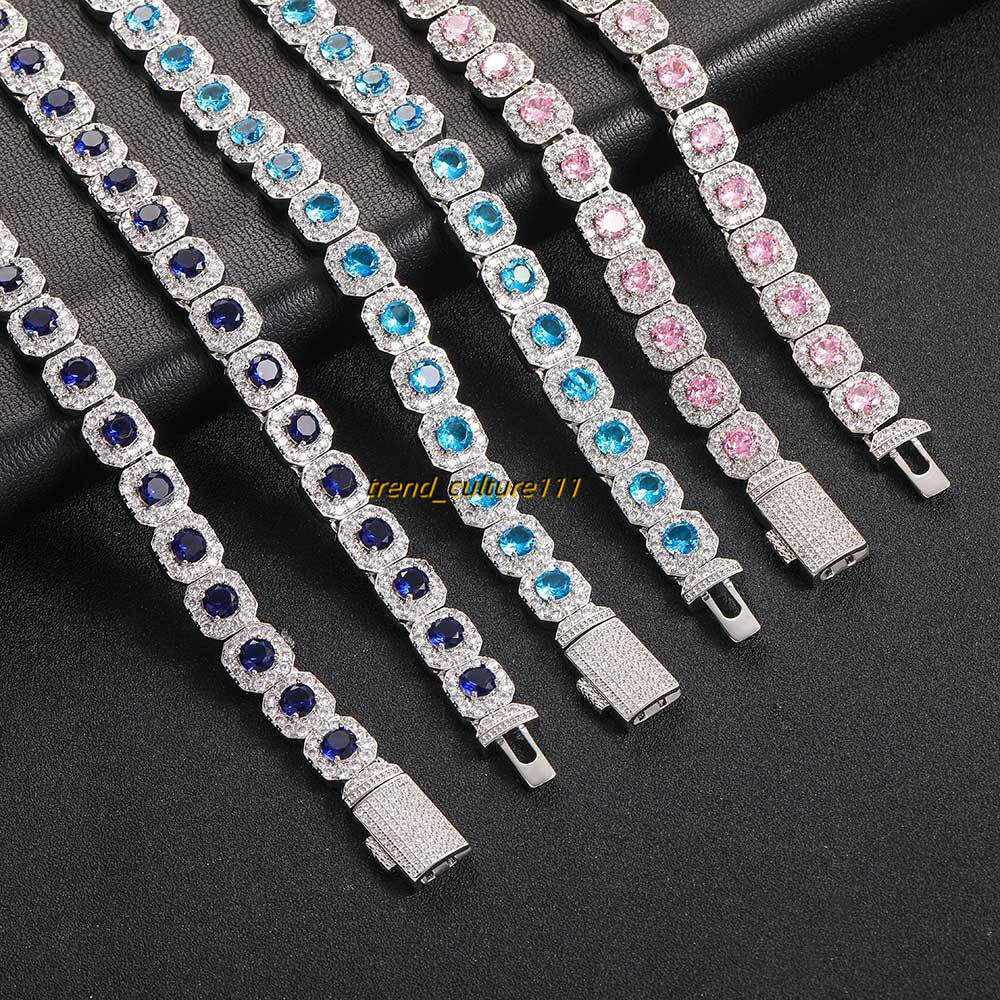 Hip hop for women, 12mm flip button, colorful Moissanite rock sugar necklace, trendy brand, personalized men's necklace