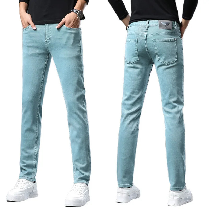 Blue jeans mens fall 2024 tight casual versatile highend stretch slim trousers 250407