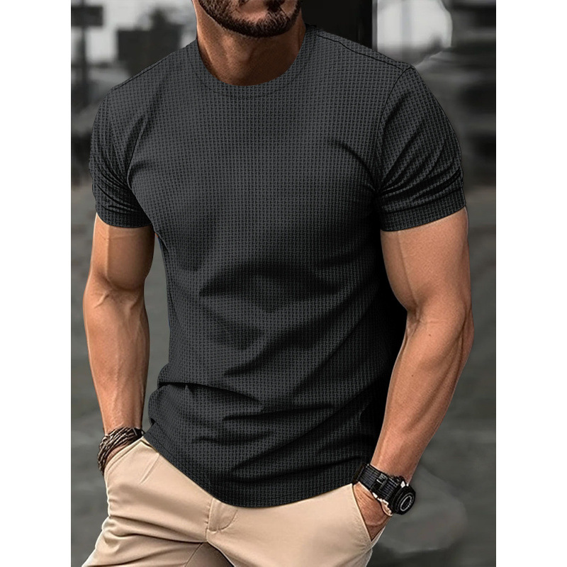 2025 high-end mesh ice silk short sleeved T-shirt mens round neck summer solid color new nylon sliding T-shirt