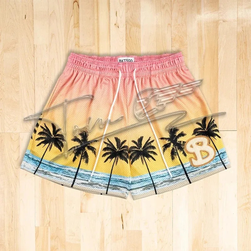 BKTSQD American fashion trend training shorts mens and womens mesh quick drying quarter knee basketball running beach 250414