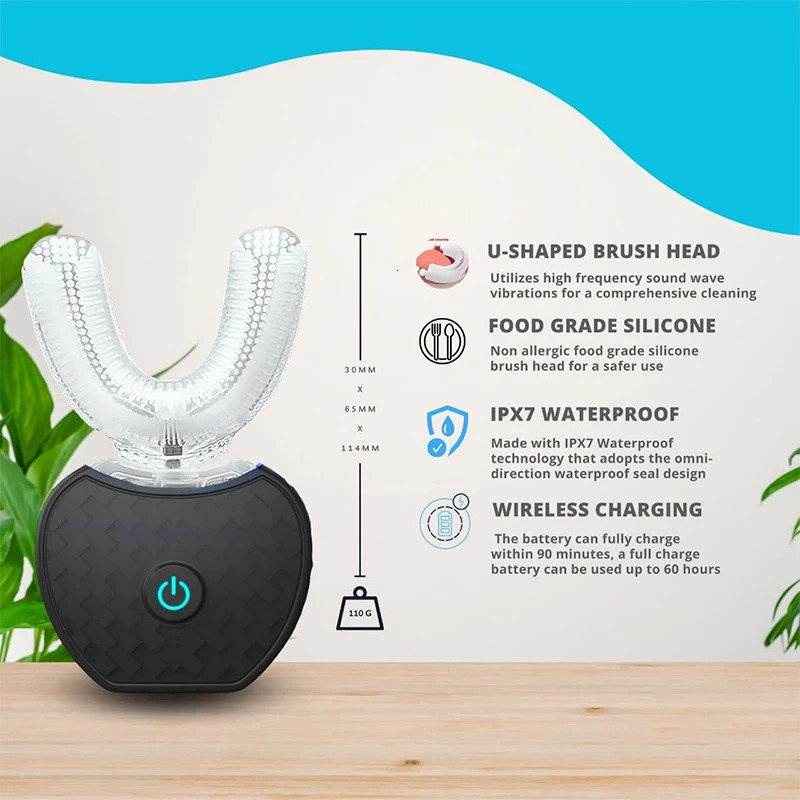 Intelligent Automatic U Type Modes Tooth Brush Sonic Electric Toothbrush USB Rechargeable Tooth Whitening Blue Light 251110