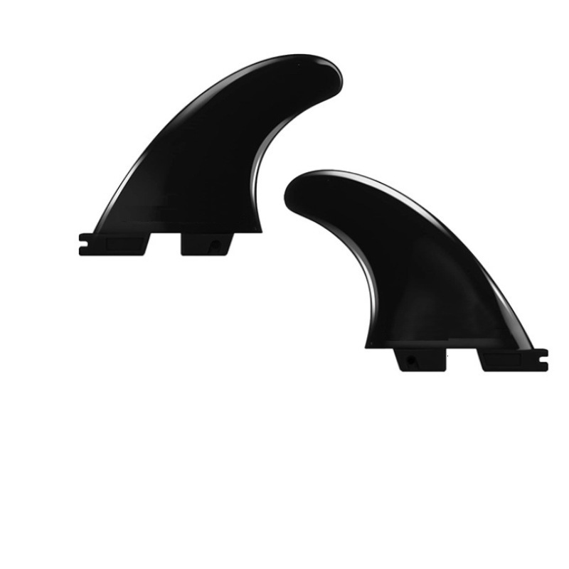 Fiberglass reinforced polymer surfboard with double fins 2/3/4/5 and blue/black fins 250222