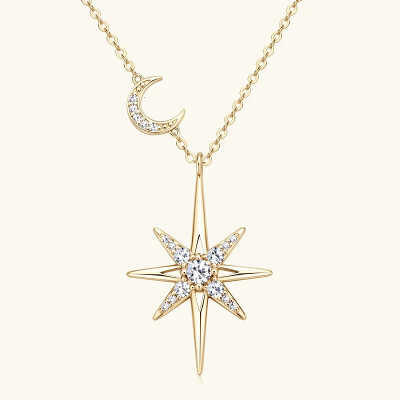 925 Silver Full Necklace for Women 18K Gold Plated Star Moon Pendant Necklace Choker Chain Fine Jewelry Gifts 250411