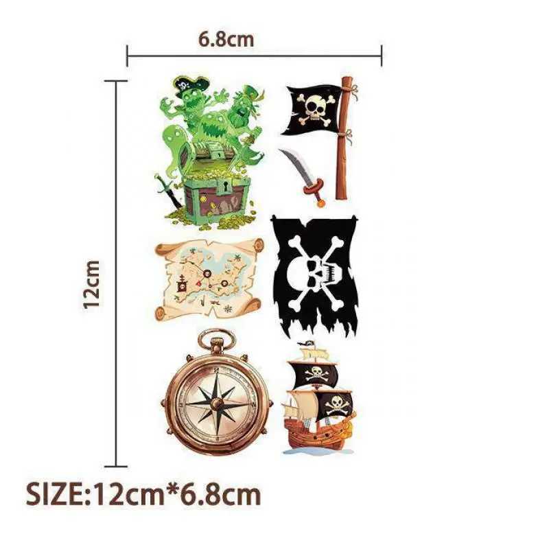 10 New Cartoon Pirates Temporary Tattoo Stickers Skeleton Pirates Tattoo Girls and Boys Birthday Party Supplies DiscountXJ25414
