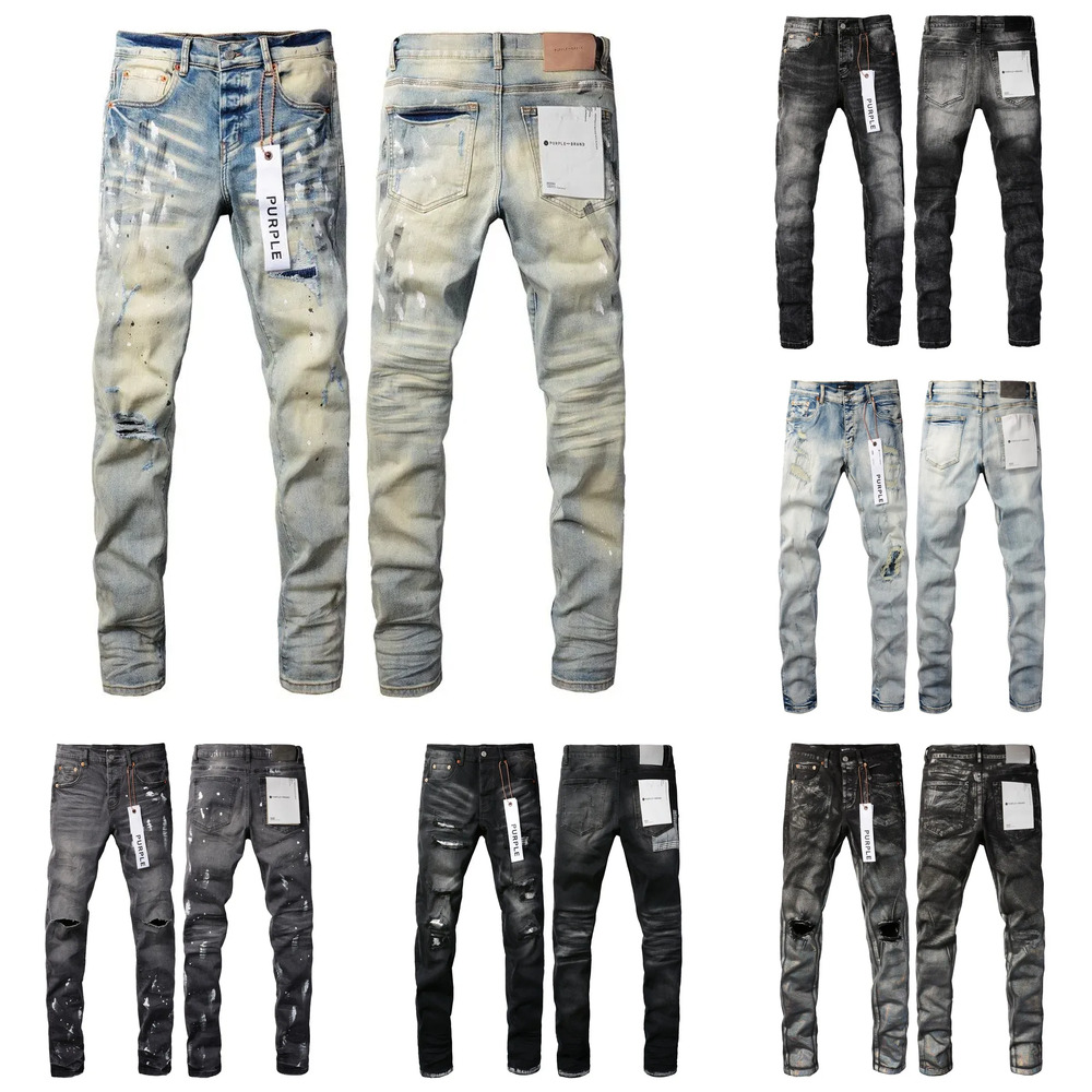 Mens purples jeans Ripped Hole Designer Jeans High Quality Straight Retro Washed Motorcycle Jeans purples brands jeans Hip Hop Fashion Stretch Skinny Denim Pants