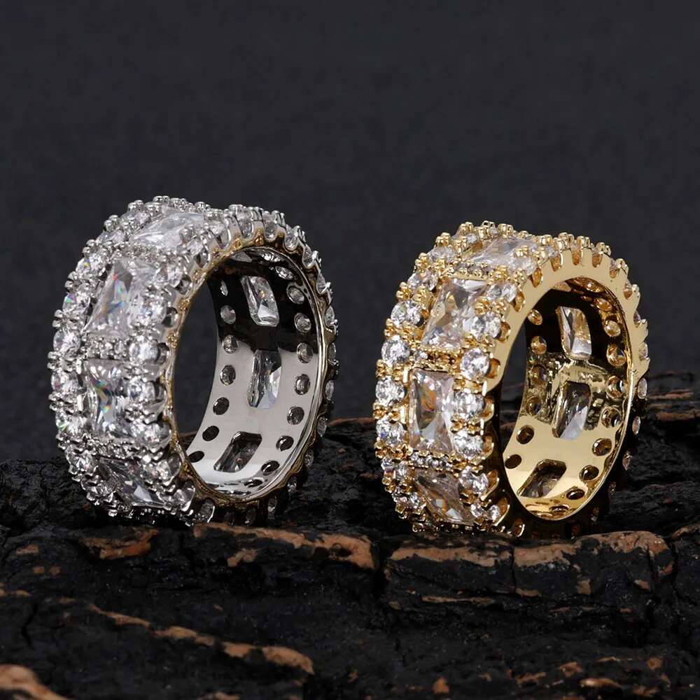 Sparkling Lab VVS Diamond 925 Silver Ring Jewelry Double Row Stone Moissanite Eternity Ring For Women And Man