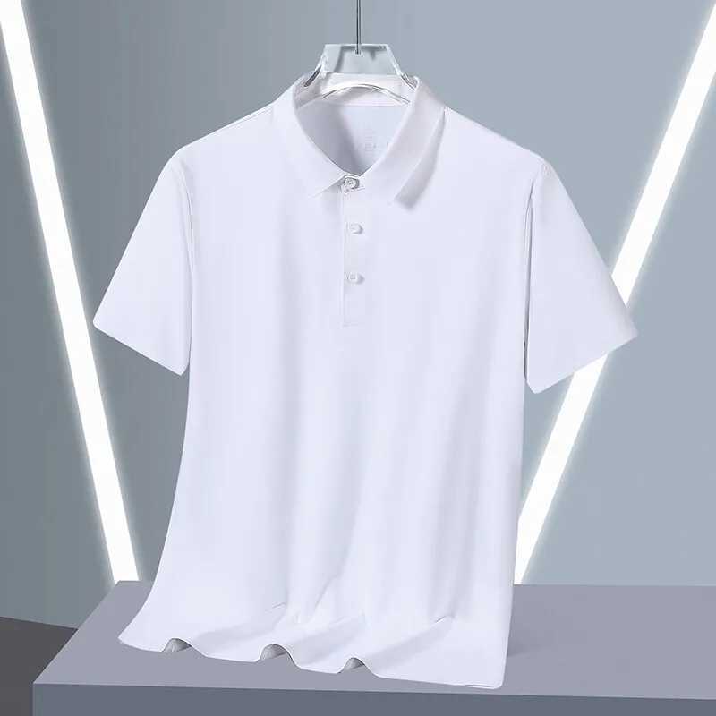 Ice silk polo shirt mens loose collared short sleeved T-shirt dad business suit solid color T-shirt W250414