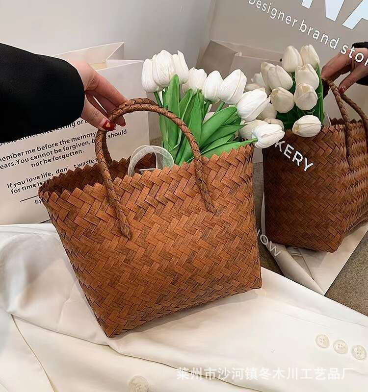Handmade Beach Bag Mid Autumn Festival Gift Box Mooncake Special Hand-Held Straw Imitation Rattan Tote Bag, Large Capacity PP Woven Bag Kq2