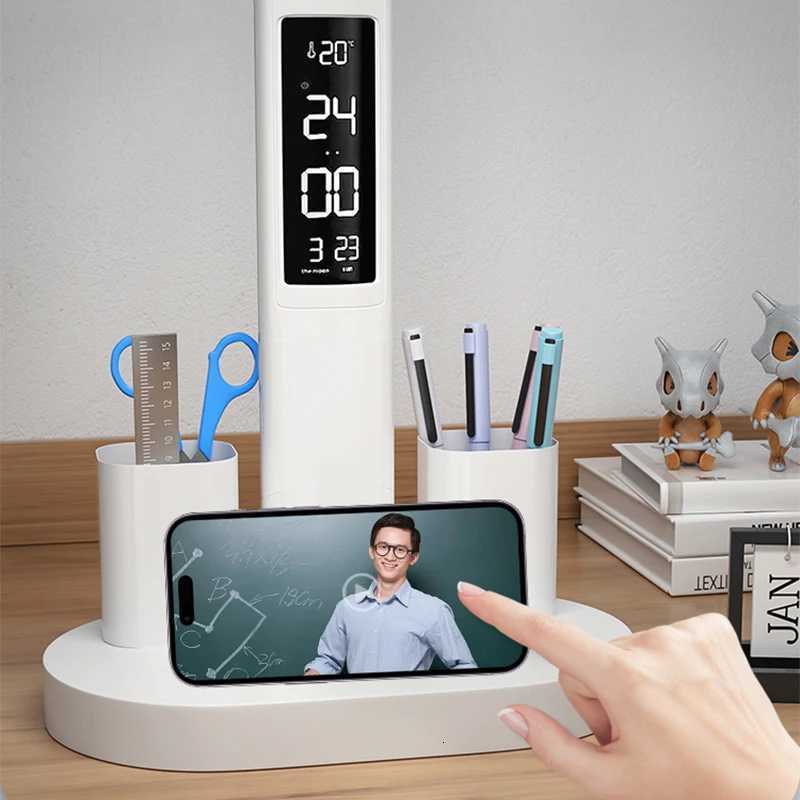 LED Clock Table Lamp USB Chargeable Dimmable Desk Lamps Foldable Eye Protection Desktop Reading Night Lights Study Lighting M251114