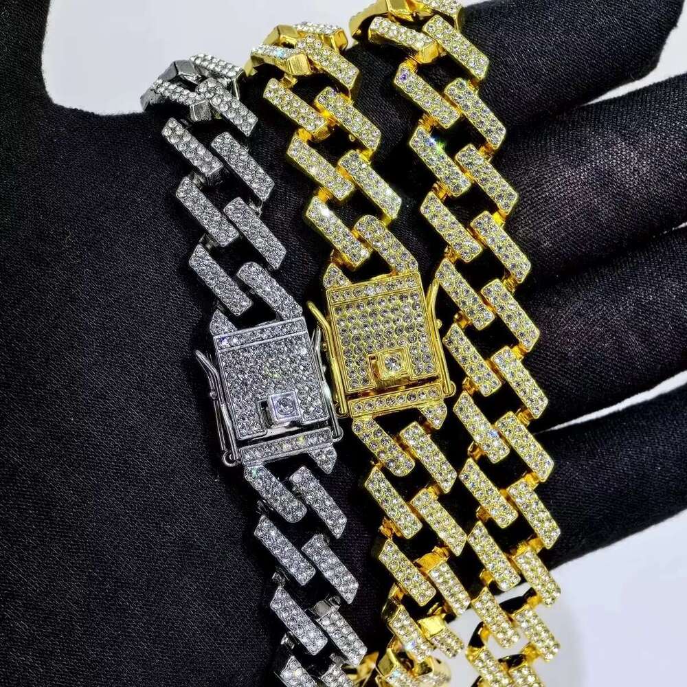 DHcollections 15mm Miami Fully Chilled Paved Rhie Cuban Chain Straight Pull Pearl Rap Necklace