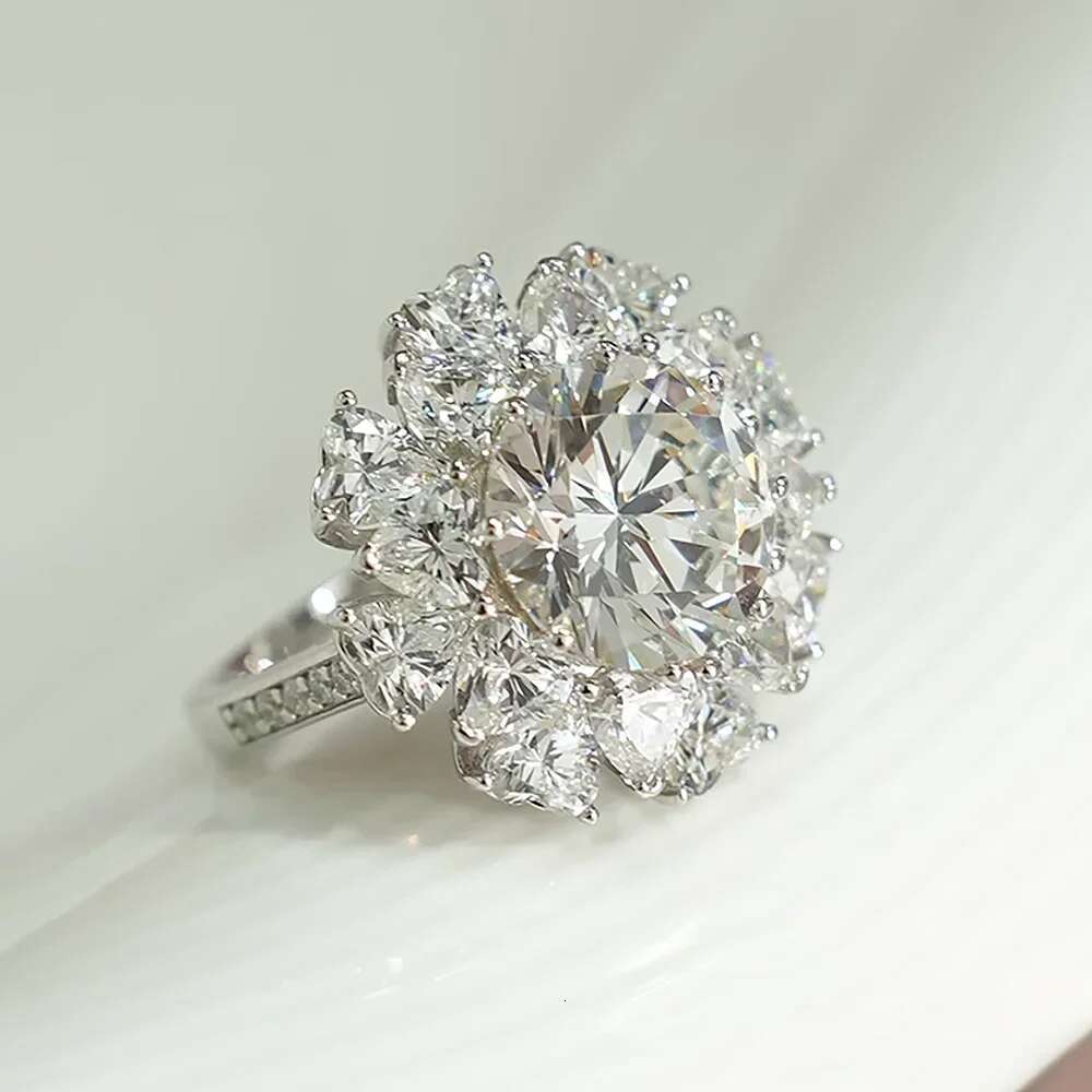 5 Carat Big Moissanite Engagement Ring for Women Round Heart Cut Diamond Rings with Certificate 925 Sterling Silver Wedding Band