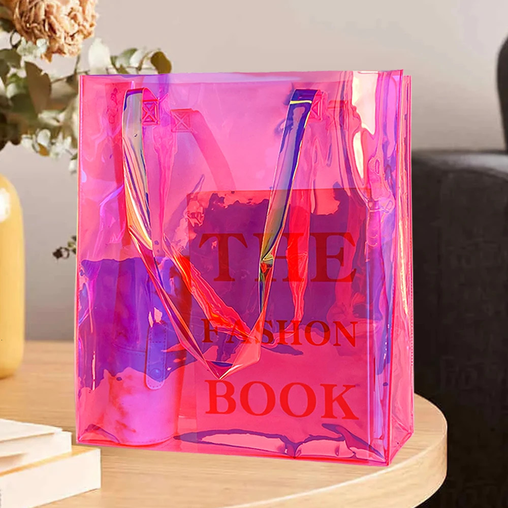 Clear Tote Bag 2-Pack Holographic Rainbow Iridescent Handbag for Sports Fan Games Work Security Travel Stadium Venues or Concert 250407