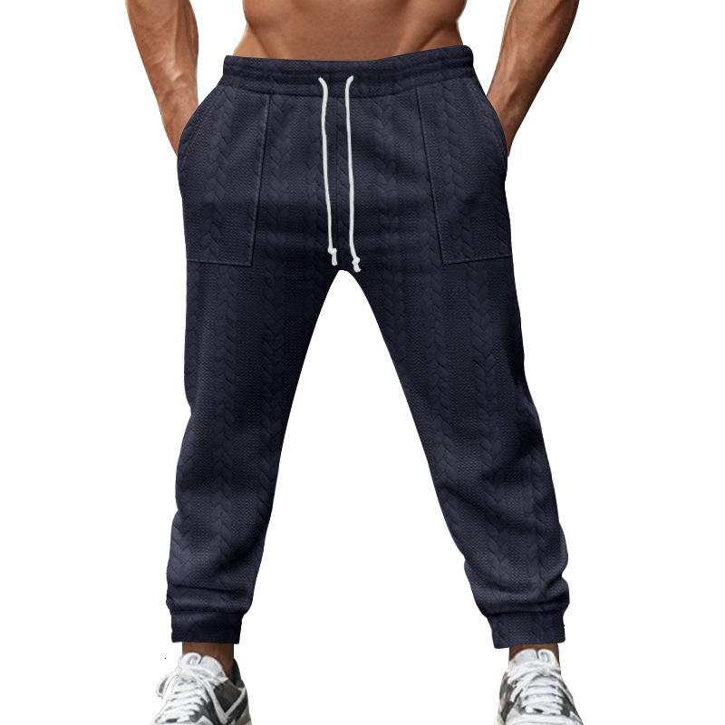 Men's casual solid jacquard inverted Fried Dough Twists drawstring straight leg leggings in autumn and winter