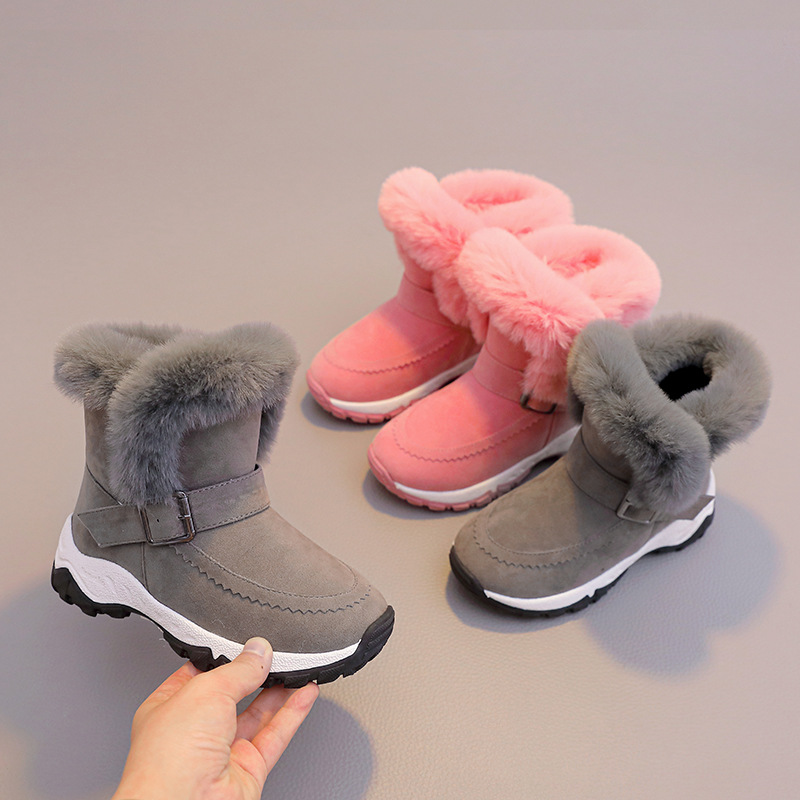 Children Snow Boots Baby Girls Shoes Pink Gray Warm Winter Plush Kids Snow Boots Non-slip Youth Toddler Boots Shoes Sizes 27 - 37 K0375