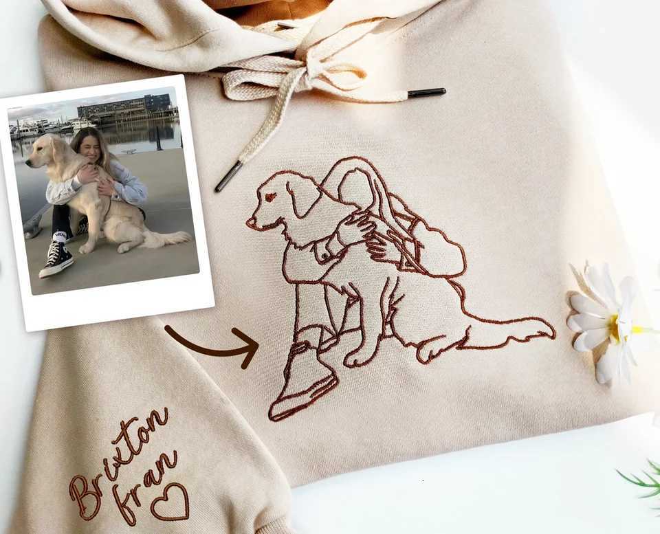 Can PODCustom Embroidered Dog Hoodie with Portrait from Your Pets Photo Personalized One-line Pet Sweatshirt Gifts for Dog Lovers H251113