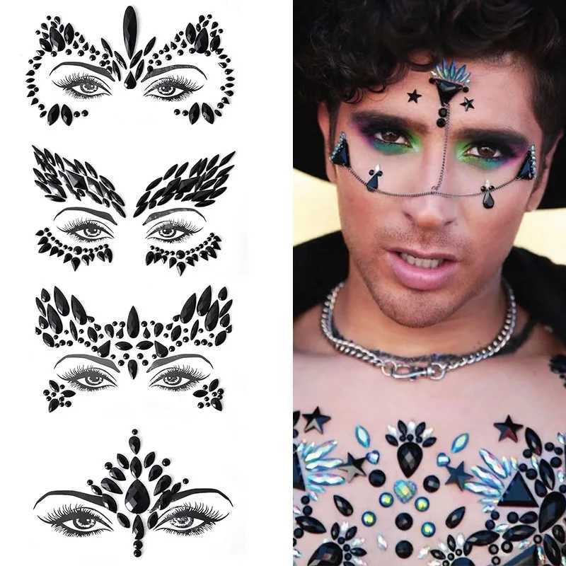 Halloween 3D Black Crystal Stickers Carnival Decoration Fashion Shining Colorful Acrylic Facial Stickers Temporary Tattoo StickersXJ25414