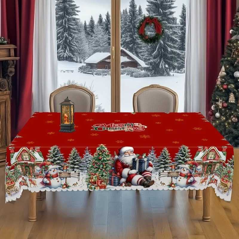 Christmas 1pc Custom Christmas New Year Tablecloths Santa Claus Snowman Christmas Tree Pattern Tablecloths Christmas Party Tablecloths Y251113