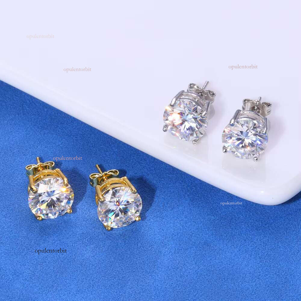 NUOYA VVS Moissanite earrings in pure sier, 3-10mm round white gold, gold-plated earrings, exquisite jewelry gifts