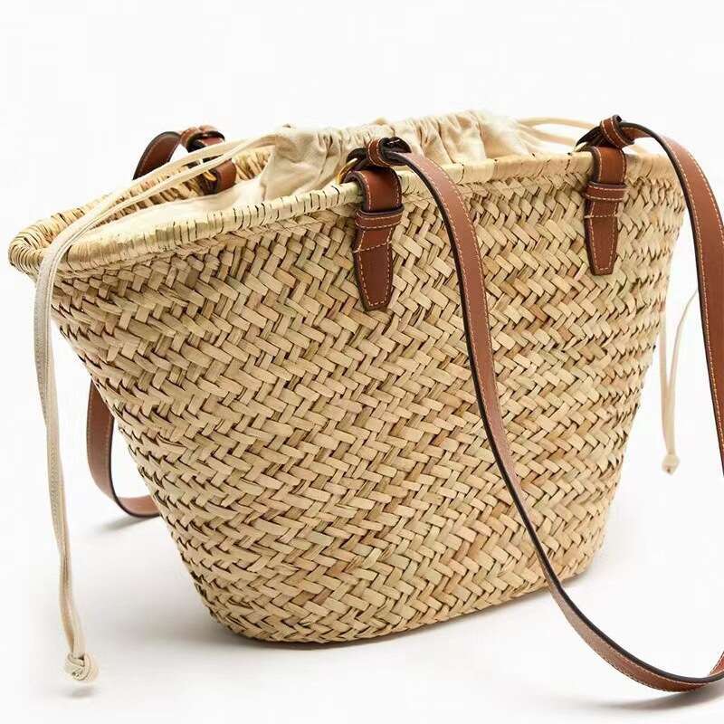 Handmade Beach Bag Simple One Shoulder New Versatile Large Capacity Woven Vacation Style Beach Bag, Natural Grass Women's Bag Kq2