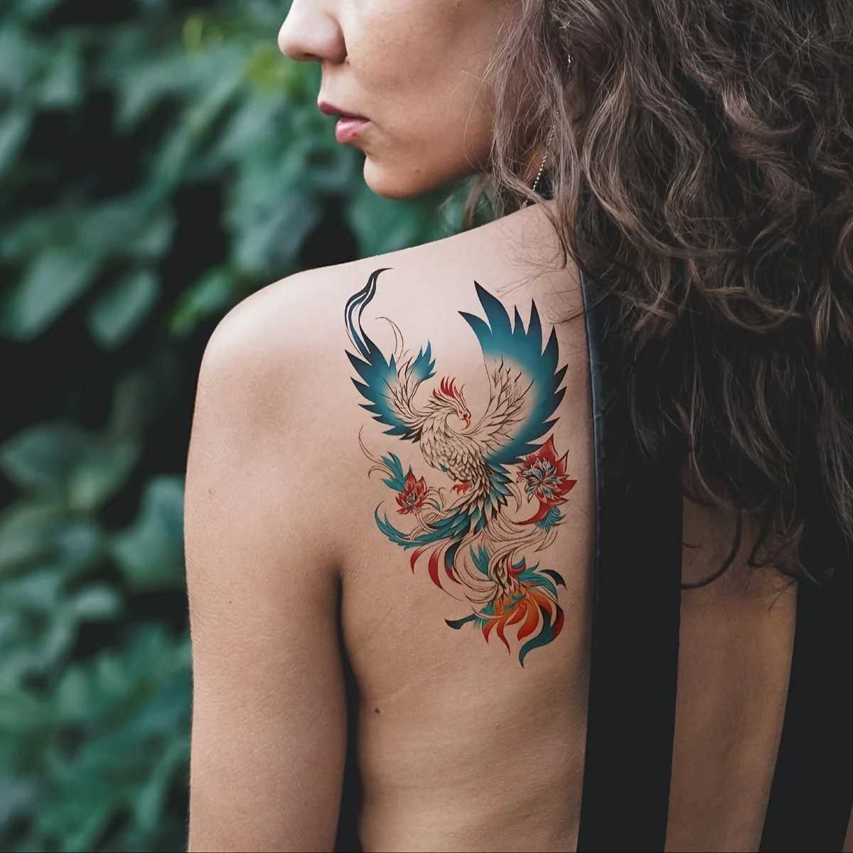 Waterproof Temporary Tattoo Stickers Phoenix Flash Tattoo Female Colorful Phoenix Body Art Fake Tattoo Flower Arm TattooXJ25414