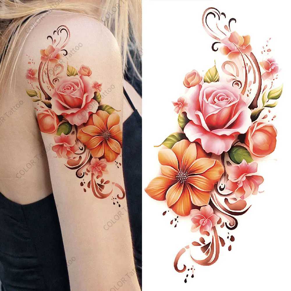 Colorful flower temporary tattoo stickers for women waterproof flower fake tattoos arm body art summer holiday body artXJ25414