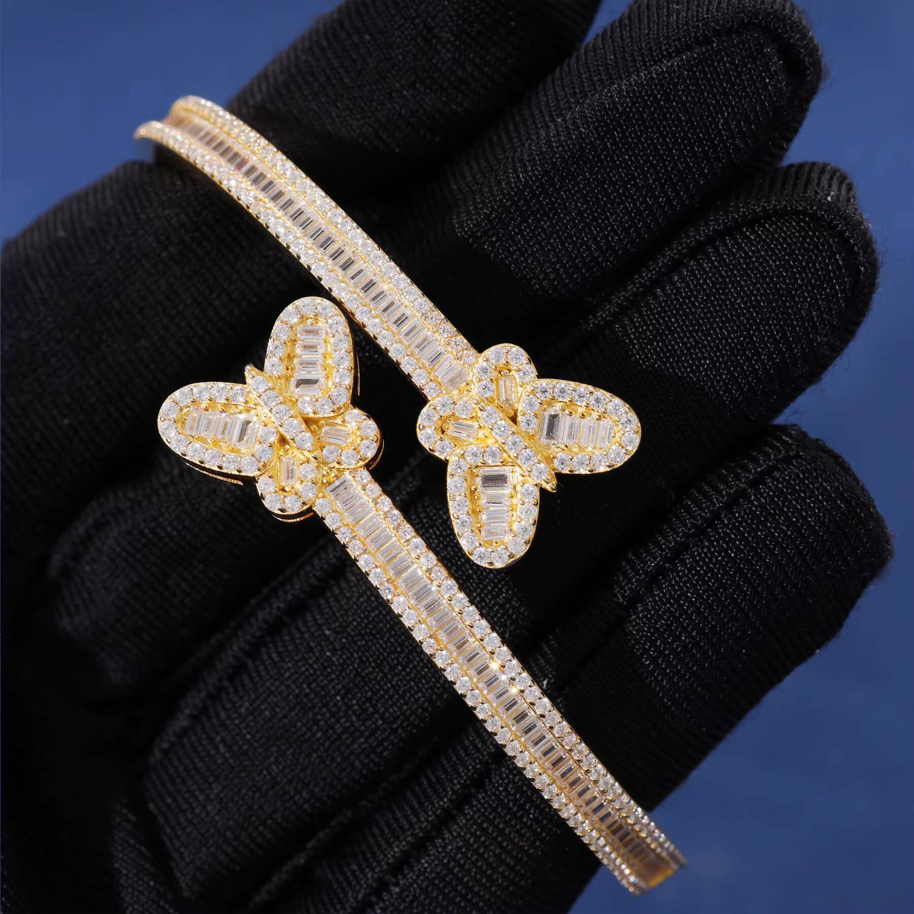 Hip Hop Jewelry Iced Out Butterfly Bangle Bracelet 925 Sterling Silver Baguette VVS D Moissanite Bangle Pass Diamond Tester