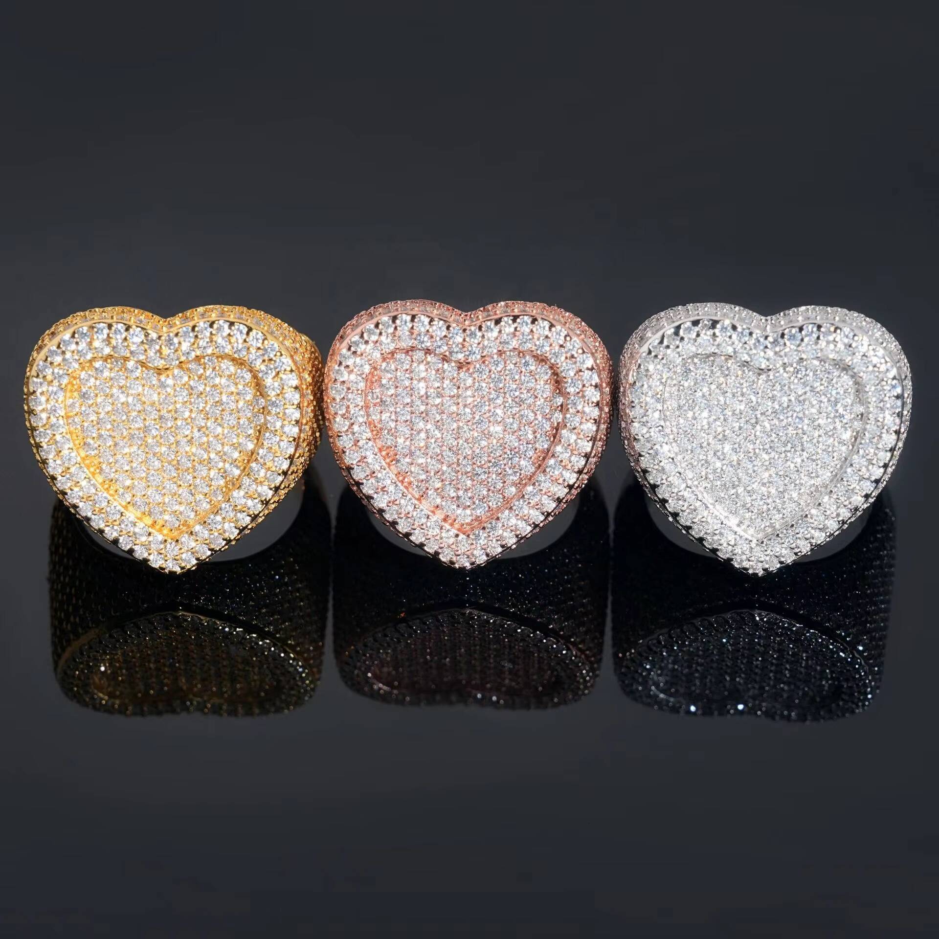 Pass Diamond Tester Iced Out Rings 925 Sterling Silver Gold Plated Rings Rappers Jewelry VVS Diamond Moissanite Hip Hop Rings