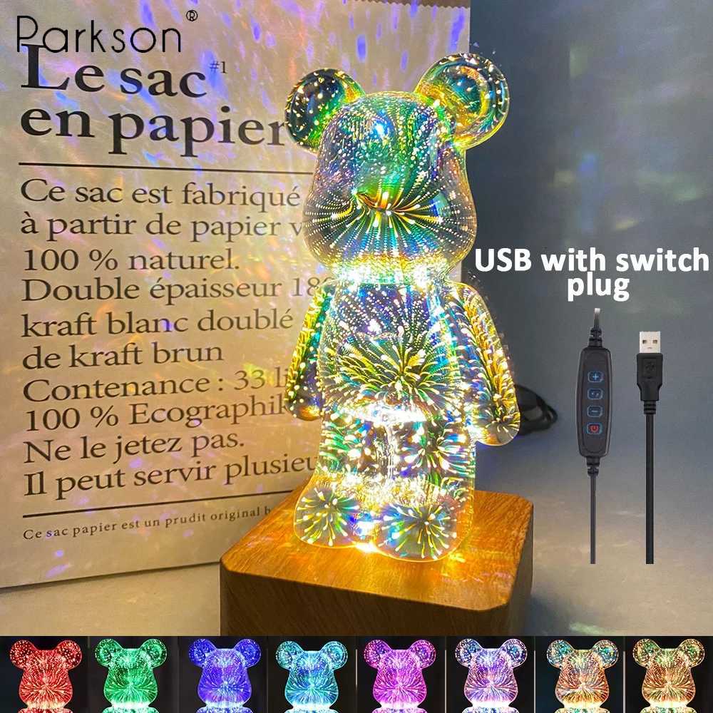 LED Fireworks Lamps 3D Bear Night Light USB Dimmable Projector Colorful Atmosphere Desktop Bedroom Table Decora Lighting Gift M251114
