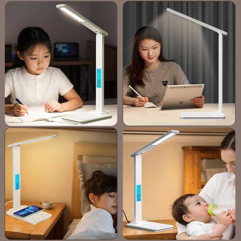 LED Desk Lamp with Wireless Charger and USB Plug in Port Bedside Night Light Touch Dimmable Eye-Caring for Gaming Reading Home M251114
