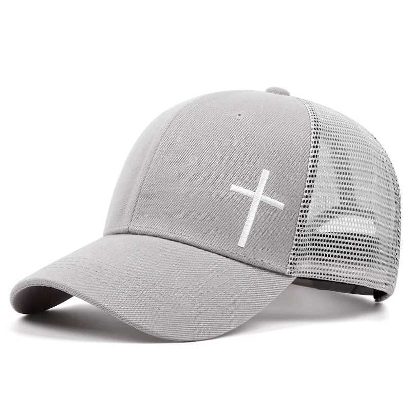 Mens cross embroidered mesh cap breathable baseball cap hip-hop cap summer casual truck cap unisex buckle cap W250414