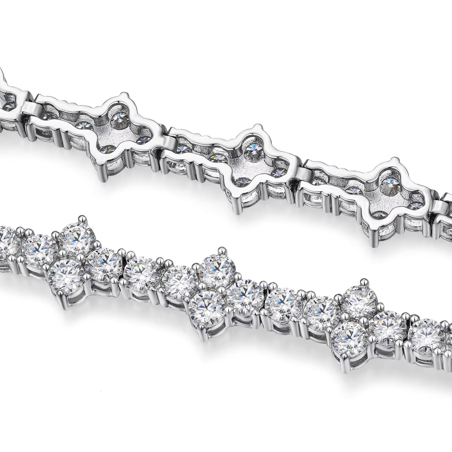 Stylish Fashion Femme Design 925 Sterling Silver VVS Moissanite Diamond Iced Out Four Leaf Clover Cross Tennis Chain Bracelet