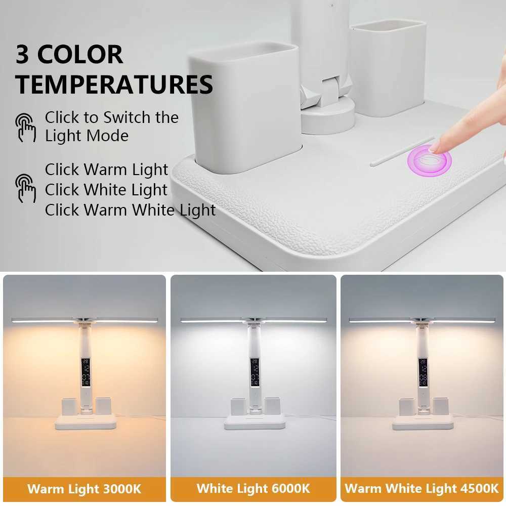 Double Headed Eye Protection Table Lamp LED Rechargeable Dimmable Desk Light Smart Display For Study Reading Bedside Night Light M251114