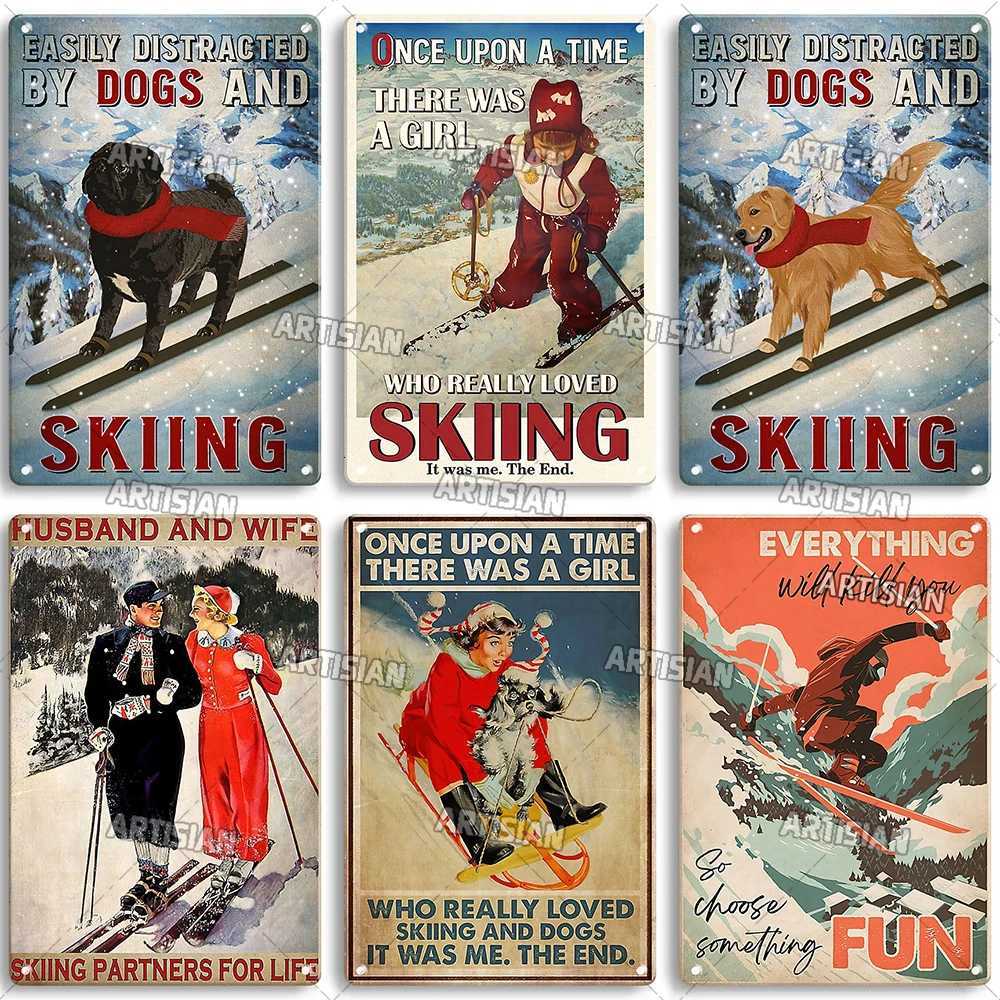 Artisian Skiing Metal Poster Snowboarding Tin Plaque Sledding Sport Decorative Plate Wall Decor Garage Bar Pub Club Hotel CafeM251114