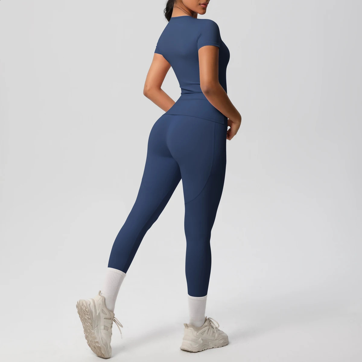 Women 2pcs Patchwork Sport Yoga Suit Womens Tracksuit Jacket Running Shirts Tummy Control Butt Lifting Gey Pants 250414