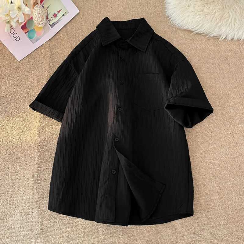 Classic solid color half sleeve unisex short sleeved top loose fit suitable for summer casual shirt breathable and comfortable jacket W250414