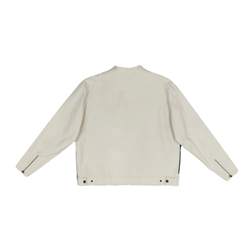 Men's Beige Stand Collar Zipper Wave Cotton Jacket with Multiple pockets Zipper at cuffs for Outdoor Recreation Casual Wearing