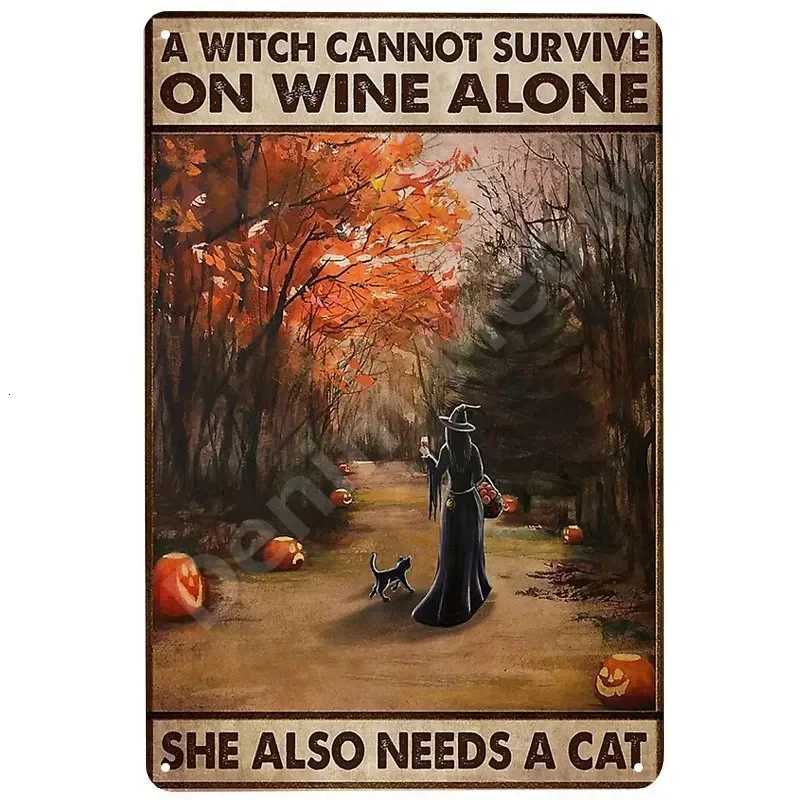 Vintage Stay Positive Skull Sign Witch Metal Tin Sign Funny Retro Sign for Home Living Room Wall Decor Halloween Gifts 8x12 InchM251114