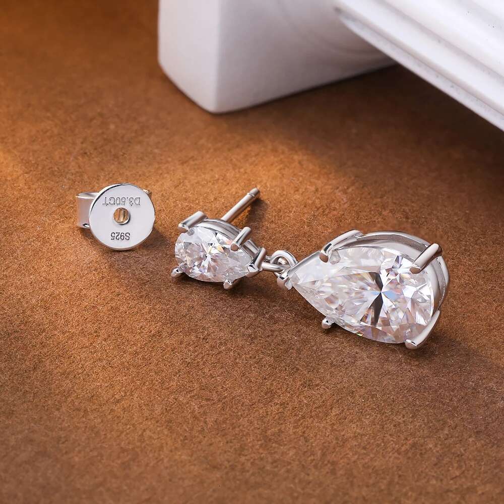 GRA Certified Waterdrop Moissanite Drop Earrings for Women Double Pear Cut Diamond Ear Stud 925 Sterling Silver Fine Jewelry